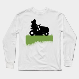 Bigfoot Riding Lawnmower Sasquatch Mowing The Lawn Grass Long Sleeve T-Shirt